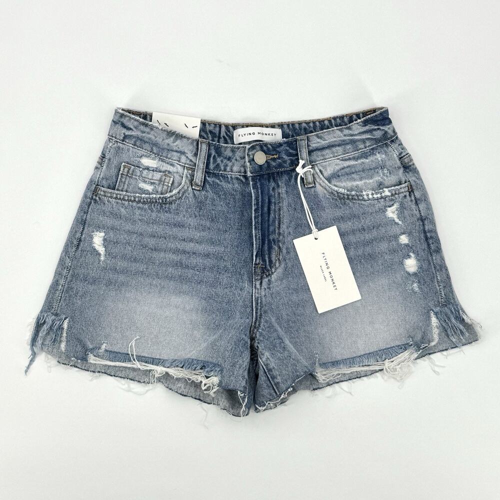 Buckle Flying Monkey Womens Blue High Rise Cut-Off Jean Shorts Size 26 Distress